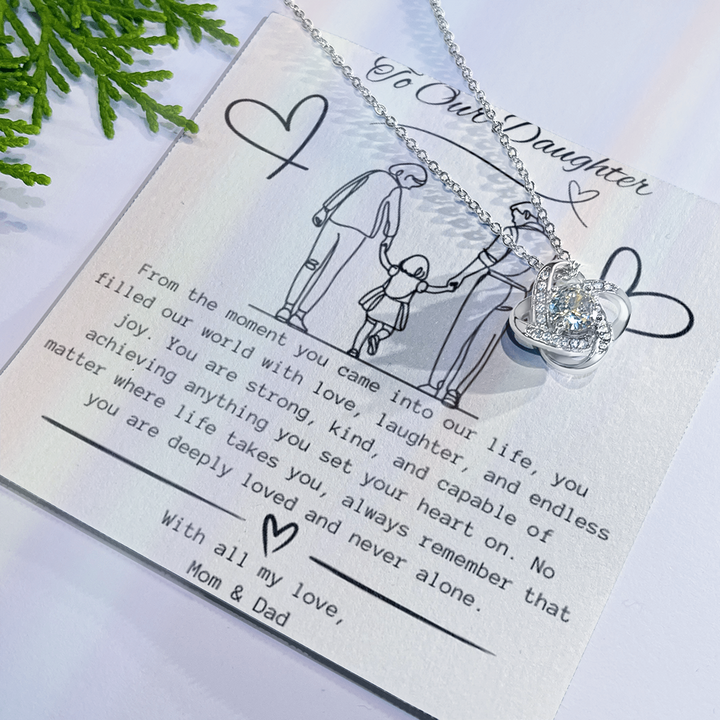 "To Our Daughter, Love Mom & Dad" Necklace- Love Knot Pendant Necklace