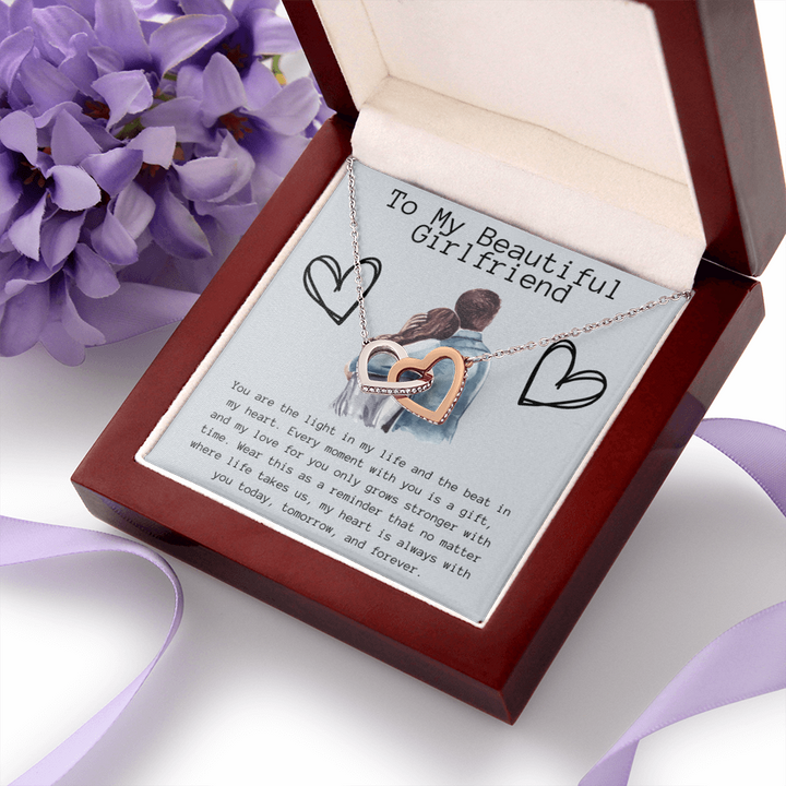 "To My Beautiful Girlfriend" Interlocking Hearts  Pendant Necklace